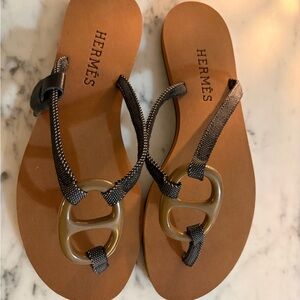 Hermès Brown Sandals with Black Straps